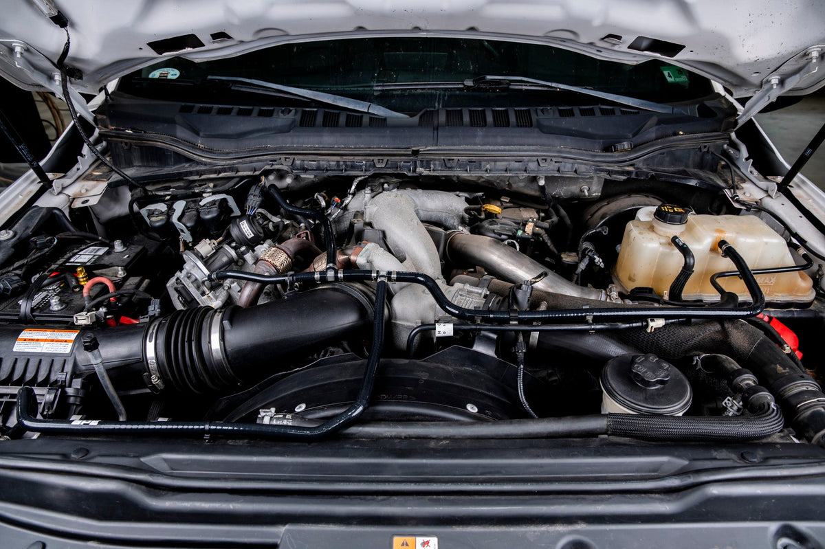 SPE 6.7L Powerstroke degas hose kit - installed view