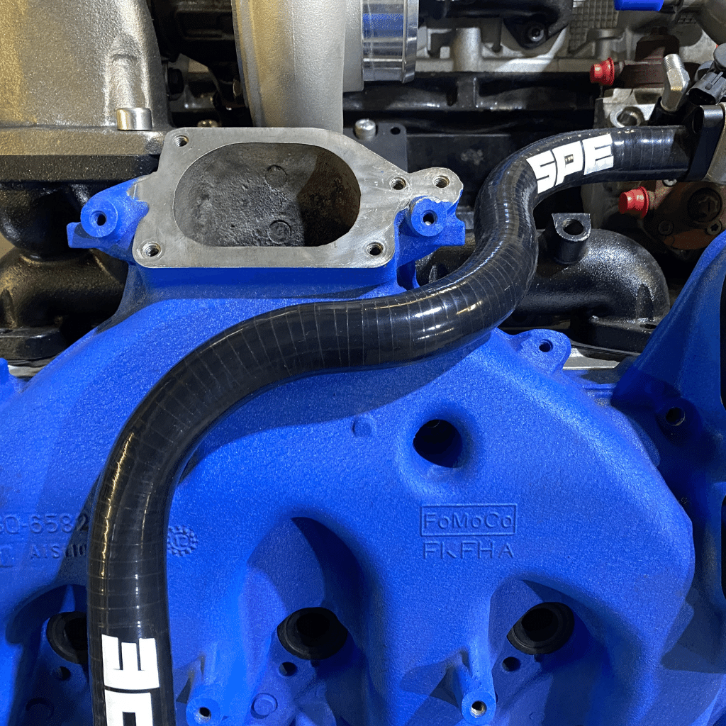 SPE 6.7 Powerstroke Coolant Hose Reroute Kit heater inlet close up
